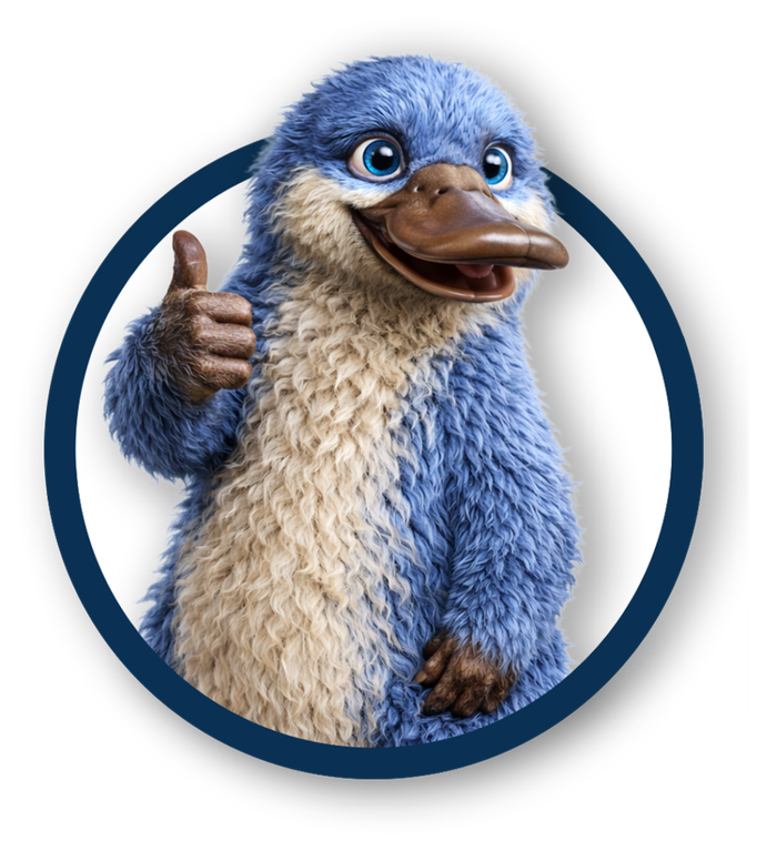 Platypus mascot giving a thumbs up